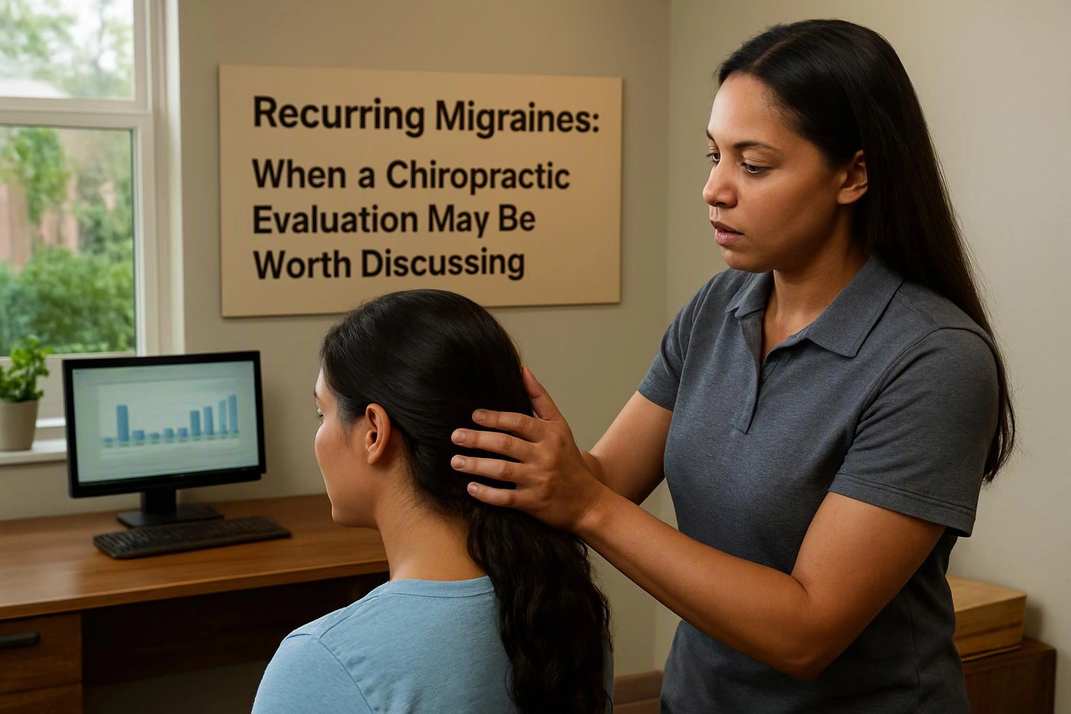 editorial documentary photograph of wide establishing view of a setting where "Recurring Migraines
